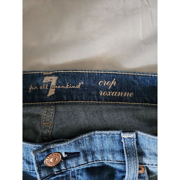 7 For All Mankind Women's Medium Wash Crop Roxanne Blue Denim Jeans Size 29 - Picture 6 of 13